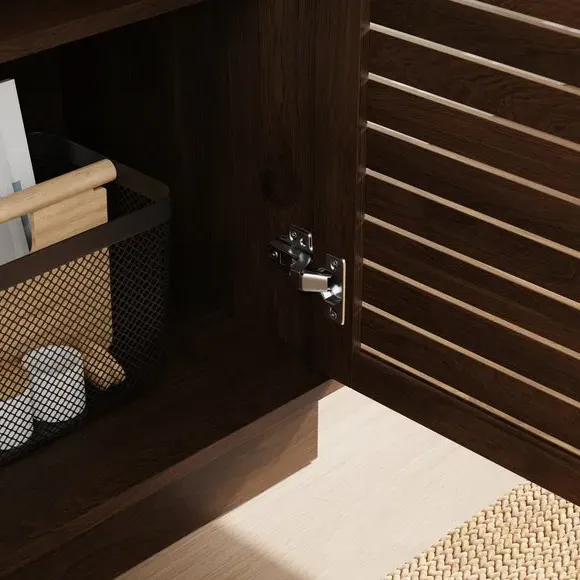 Small Sideboard with Slatted Front - Dark Wood