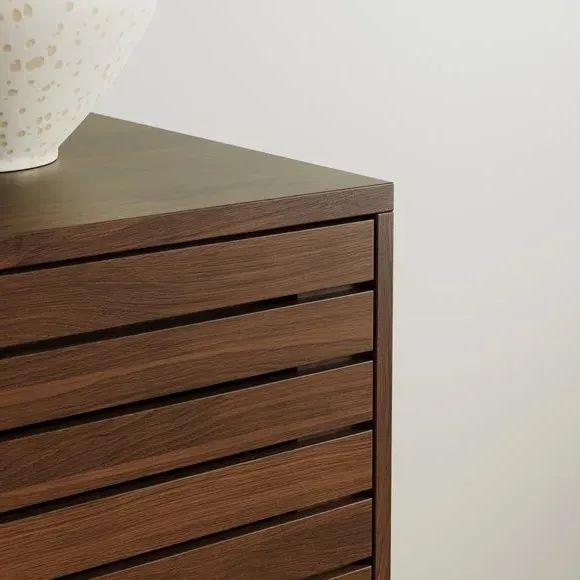 Small Sideboard with Slatted Front - Dark Wood