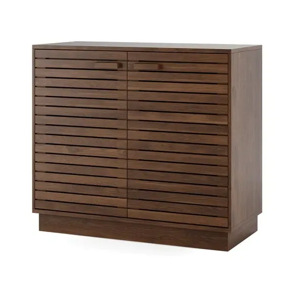 Small Sideboard with Slatted Front - Dark Wood