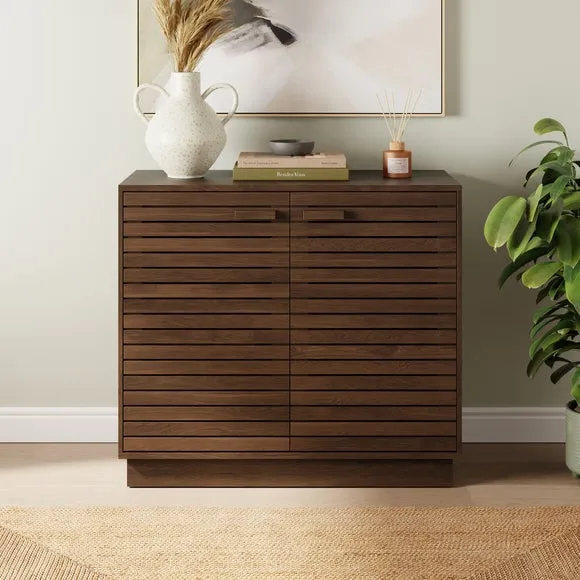 Small Sideboard with Slatted Front - Dark Wood