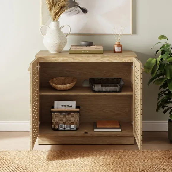 Small Sideboard with Slatted Front - Light Wood