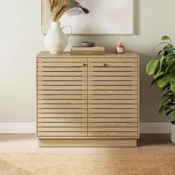 Small Sideboard with Slatted Front - Light Wood
