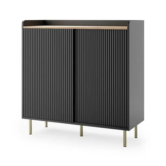 Small Sideboard with Sliding Doors - Black, Oak