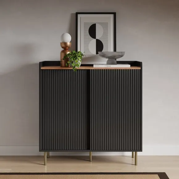 Small Sideboard with Sliding Doors - Black, Oak image