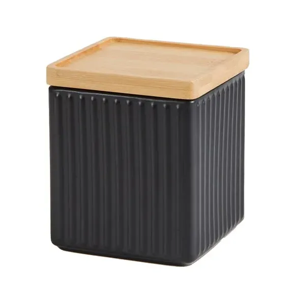 Small Square Kitchen Canister - Black, Ceramic image