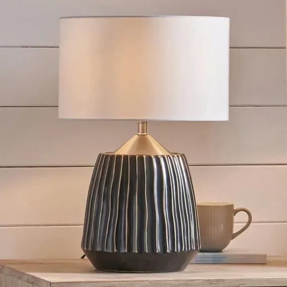 Small Table Lamp with Fabric Shade - White, Ceramic image