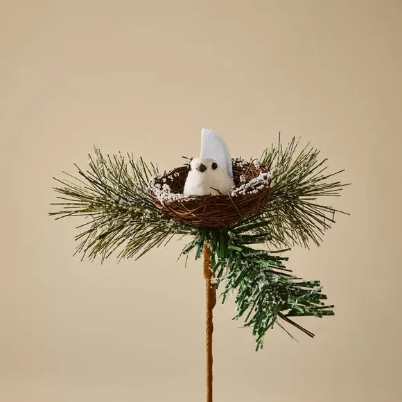 Snowbird Nest Decorative Pick - White, Artificial