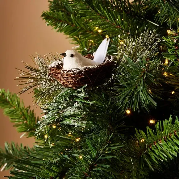 Snowbird Nest Decorative Pick - White, Artificial