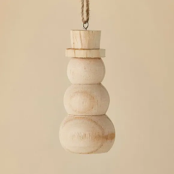 Snowman Hanging Decoration - Natural, Wood