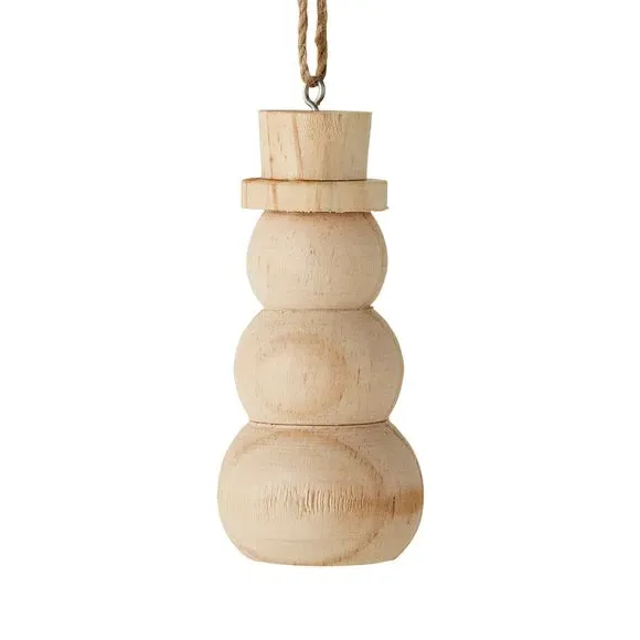 Snowman Hanging Decoration - Natural, Wood