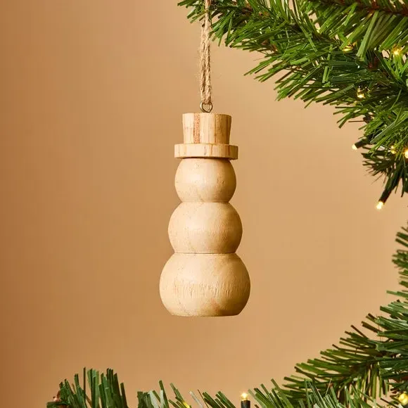 Snowman Hanging Decoration - Natural, Wood image