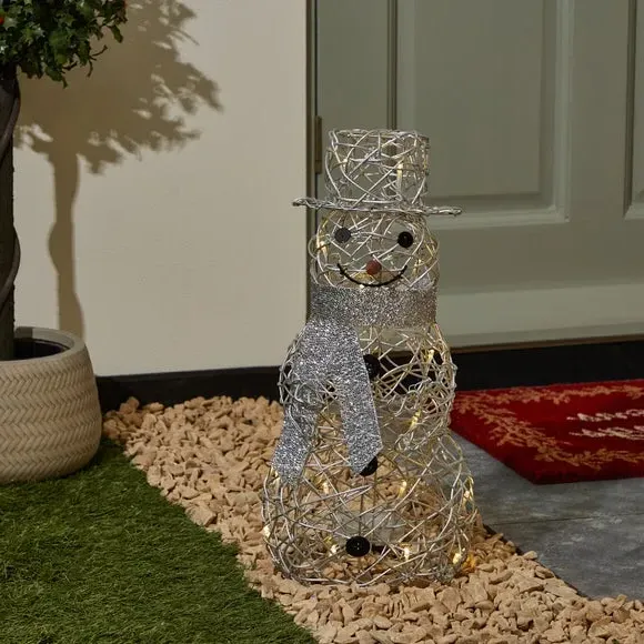 Snowman LED Light Display - Silver, Rattan image