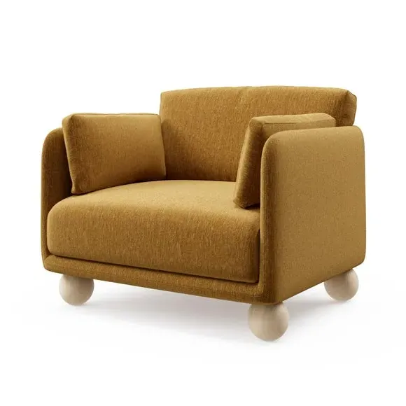 Snuggle Chair with Ball Feet - Old Gold, Chenille