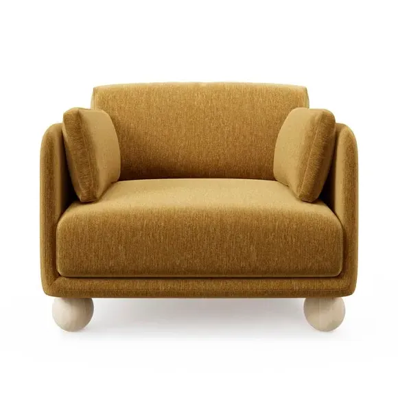 Snuggle Chair with Ball Feet - Old Gold, Chenille