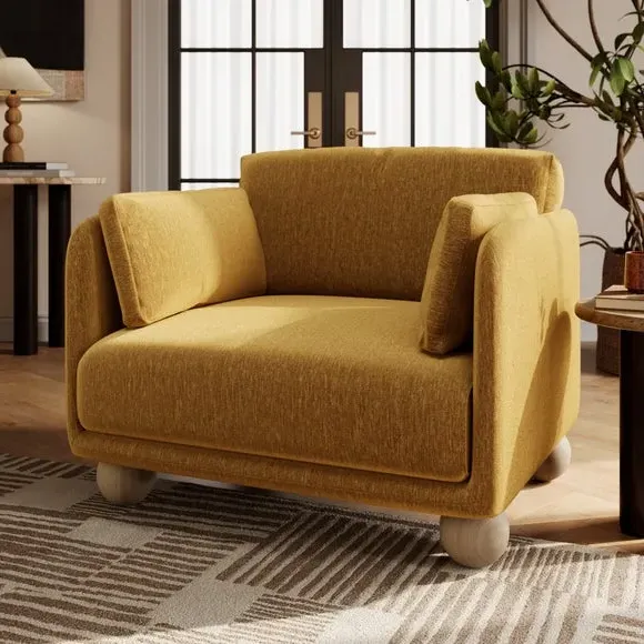 Snuggle Chair with Ball Feet - Old Gold, Chenille