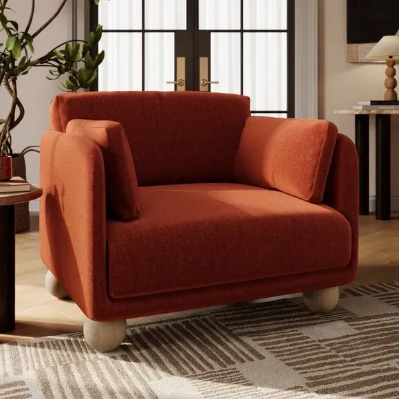 Snuggle Chair with Ball Feet - Terracotta, Chenille