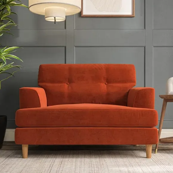 Snuggle Chair with Button Detail - Orange, Velvet