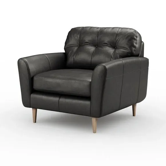 Snuggle Chair with Buttoned Back - Black, Leather