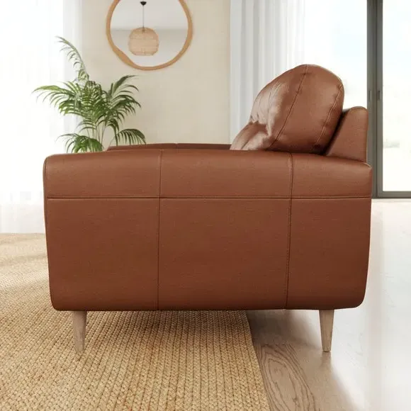 Snuggle Chair with Buttoned Back - Brown, Leather