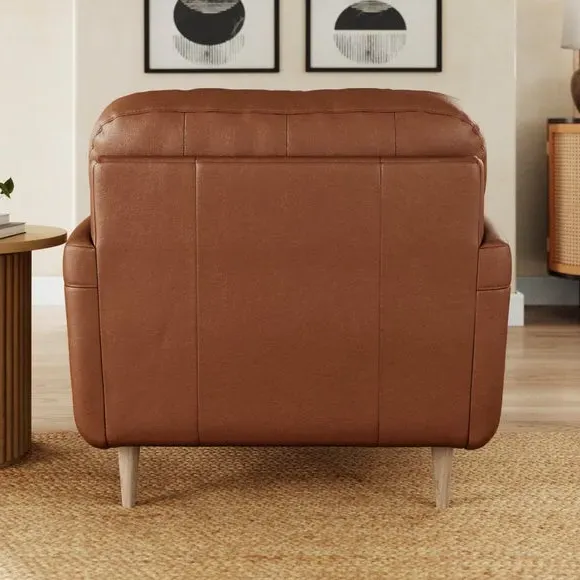 Snuggle Chair with Buttoned Back - Brown, Leather