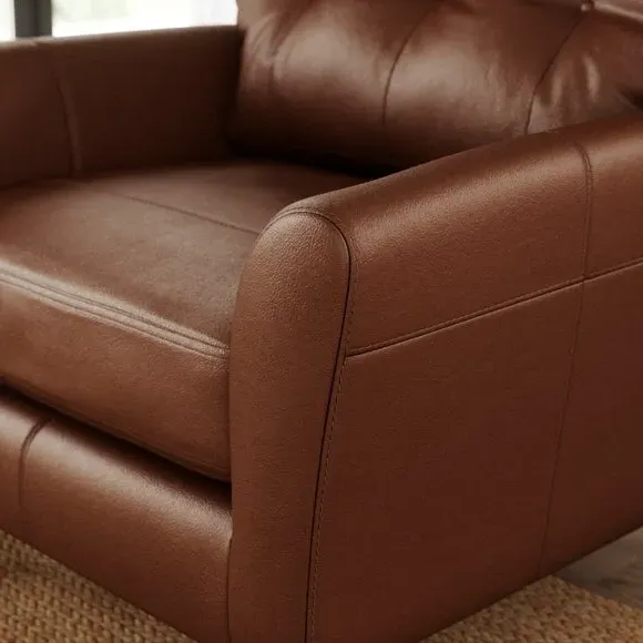 Snuggle Chair with Buttoned Back - Brown, Leather