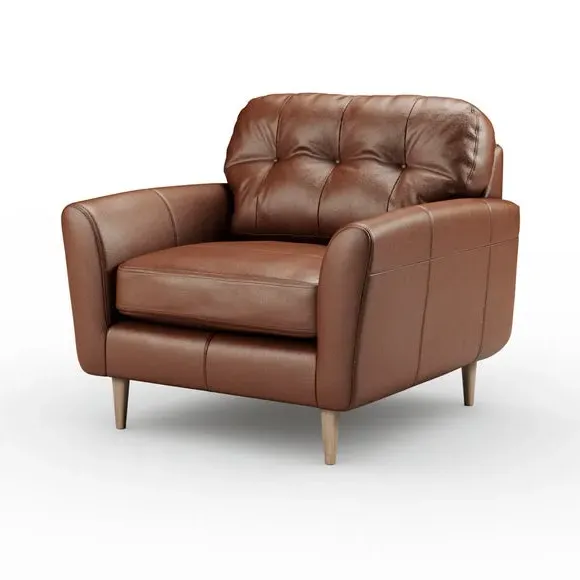 Snuggle Chair with Buttoned Back - Brown, Leather
