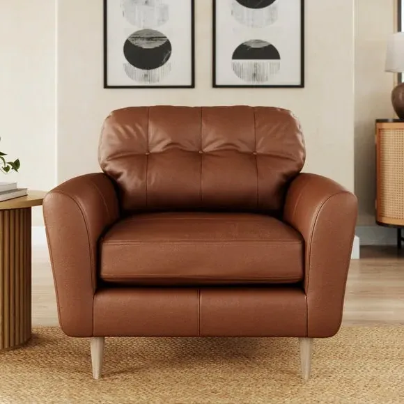 Snuggle Chair with Buttoned Back - Brown, Leather