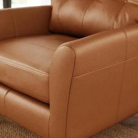 Snuggle Chair with Buttoned Back - Tan, Leather