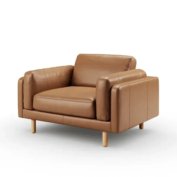 Snuggle Chair with Chaise - Tan, Leather