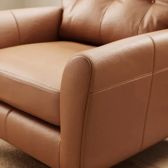 Snuggle Chair with Chaise - Tan, Leather