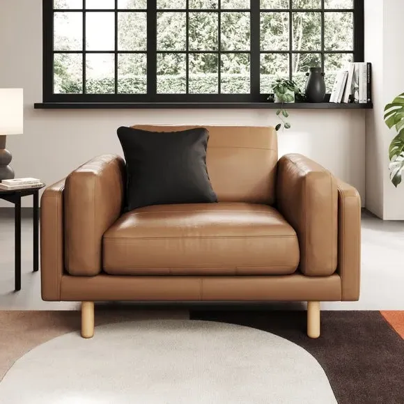 Snuggle Chair with Chaise - Tan, Leather