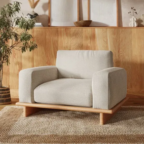 Snuggle Chair with Curved Arms - Natural, Boucle