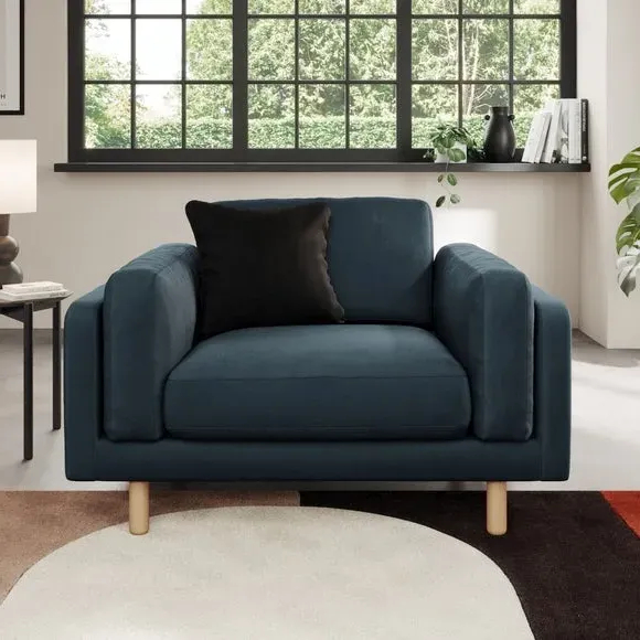 Snuggle Chair with Cushioned Arms - Navy, Velvet image