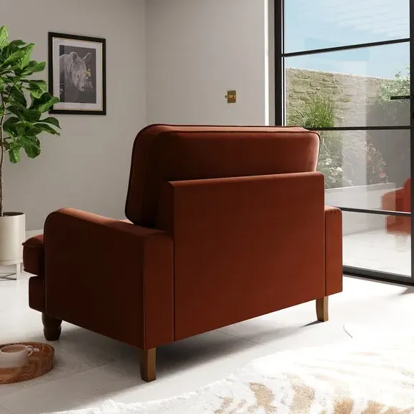 Snuggle Chair with Fixed Back - Orange, Velvet