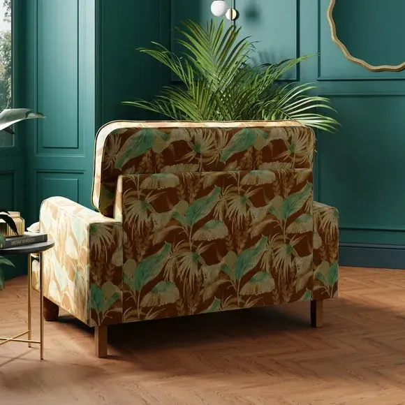 Snuggle Chair with Palm Pattern - Green, Velvet