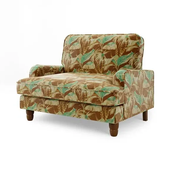 Snuggle Chair with Palm Pattern - Green, Velvet