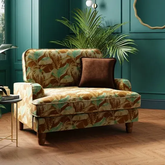 Snuggle Chair with Palm Pattern - Green, Velvet image