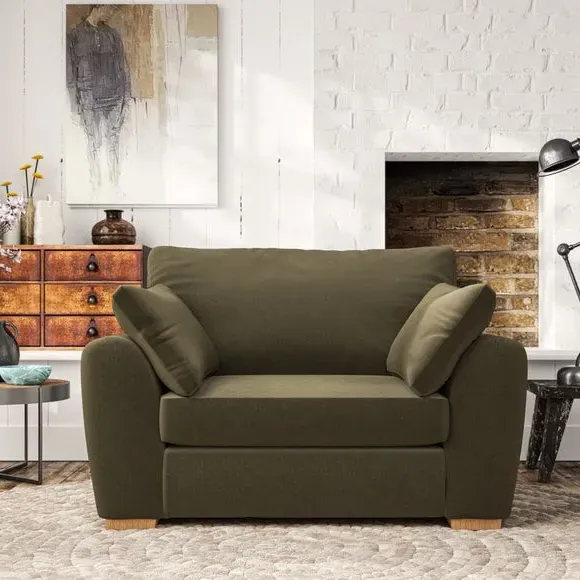 Snuggle Chair with Pillow Arms - Olive, Velvet