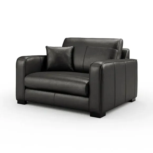 Snuggle Chair with Piped Detailing - Black, Leather