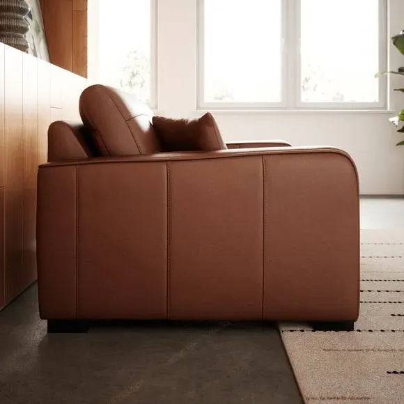 Snuggle Chair with Piped Detailing - Brown, Leather