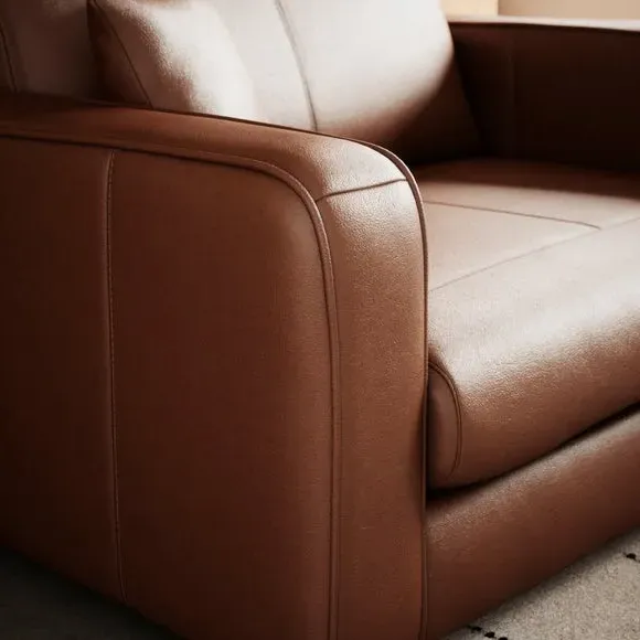 Snuggle Chair with Piped Detailing - Brown, Leather
