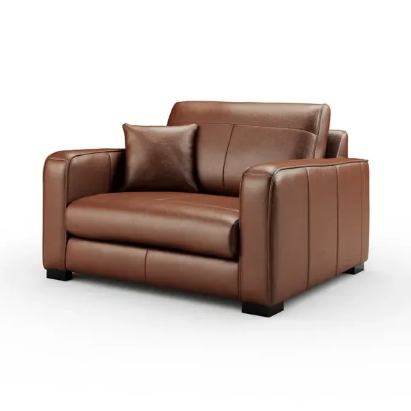 Snuggle Chair with Piped Detailing - Brown, Leather
