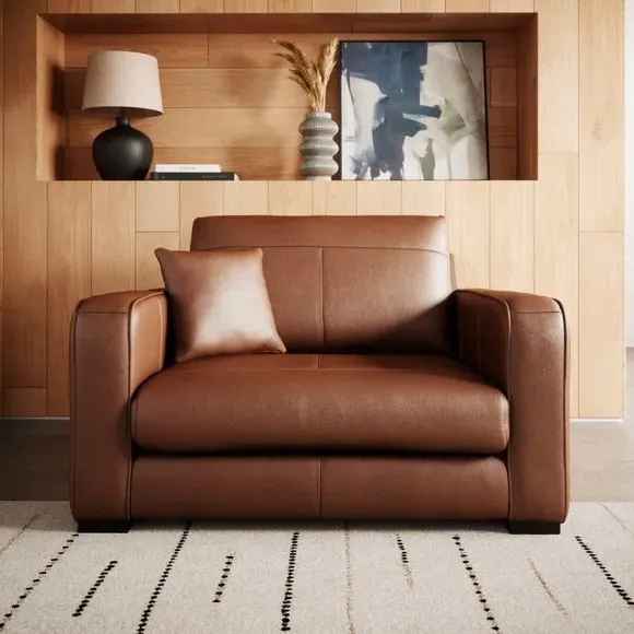 Snuggle Chair with Piped Detailing - Brown, Leather
