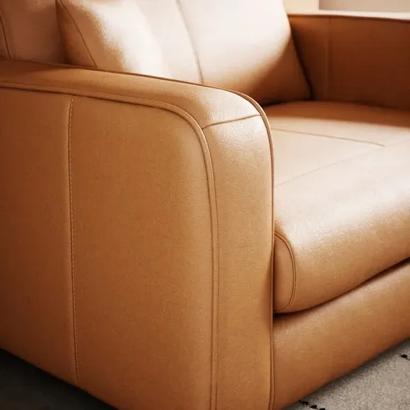 Snuggle Chair with Piped Detailing - Tan, Leather