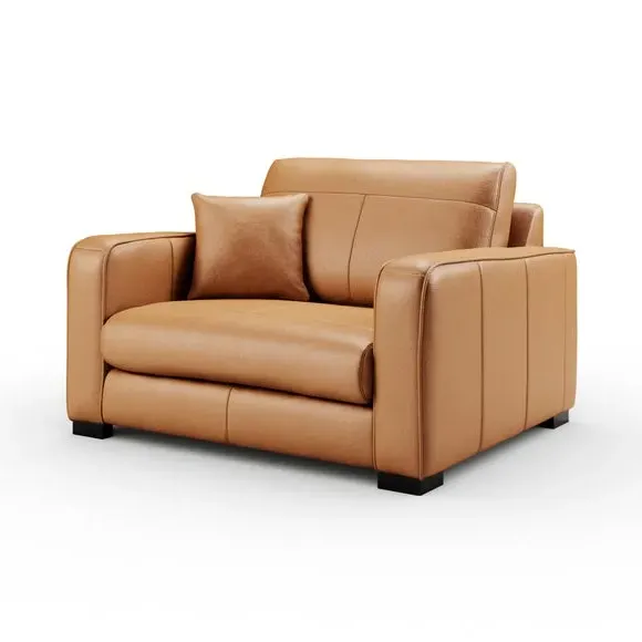 Snuggle Chair with Piped Detailing - Tan, Leather