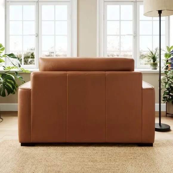 Snuggle Chair with Piped Edge - Tan, Leather