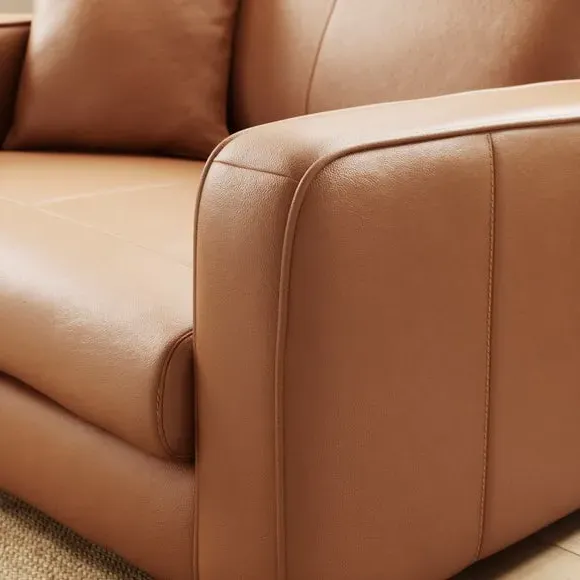 Snuggle Chair with Piped Edge - Tan, Leather