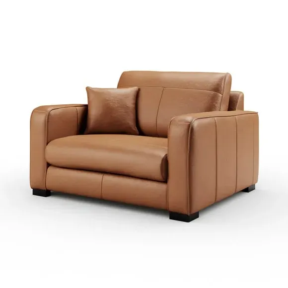 Snuggle Chair with Piped Edge - Tan, Leather