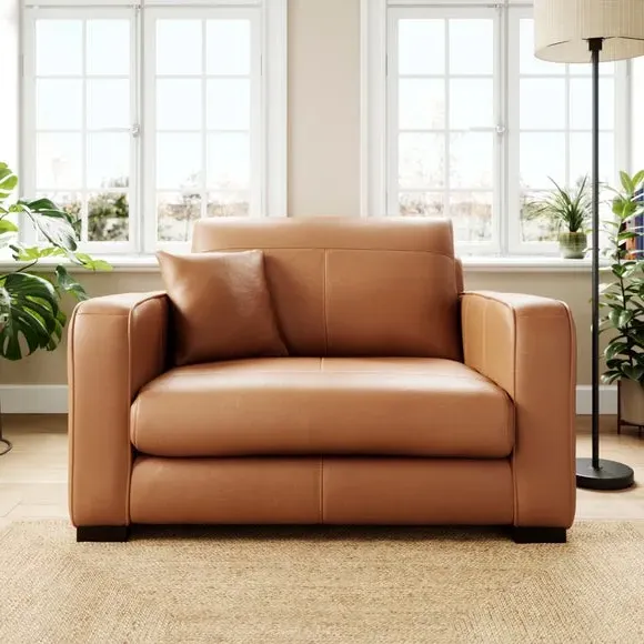 Snuggle Chair with Piped Edge - Tan, Leather