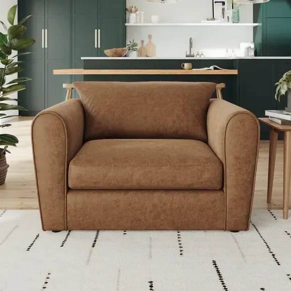 Snuggle Chair with Roll Arms - Tan, Faux Leather